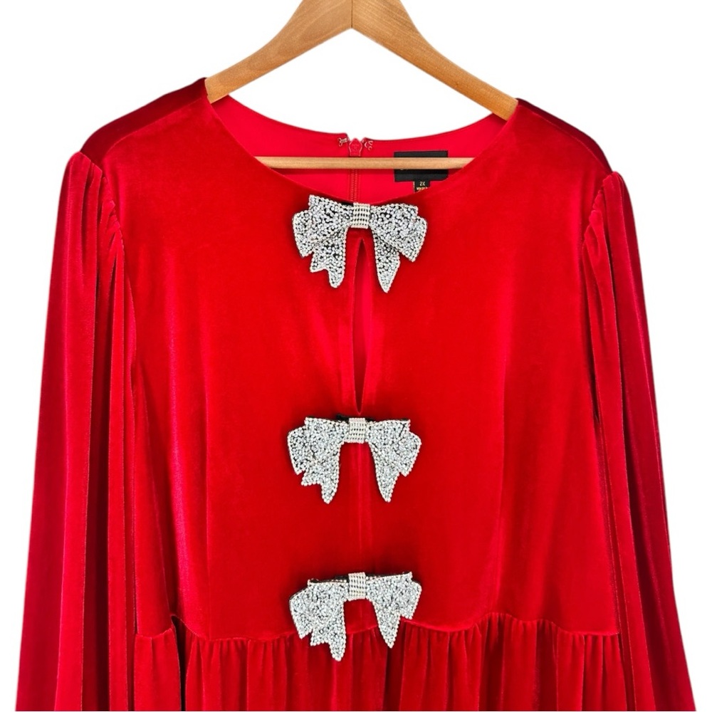 Sugarlips Glow Bow Velvet Mini Dress in Red size 2X Rhinestone Embellished - Picture 4 of 10